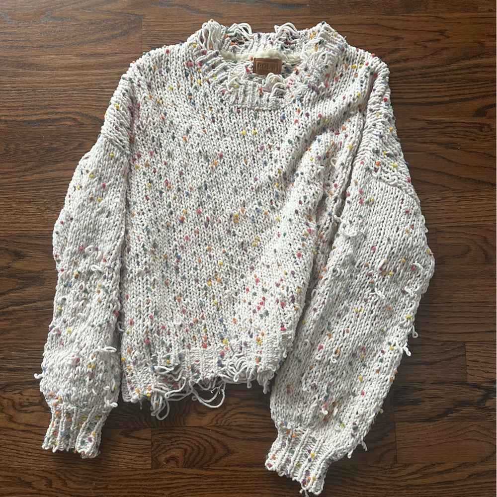 POL Confetti Multicolor Speckled distressed Knit Sweater